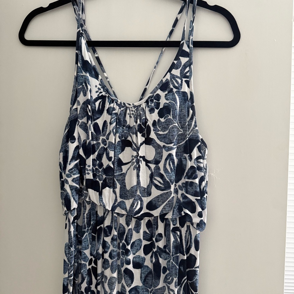 LOFT Outlet White and Blue Patterned Maxi Dress